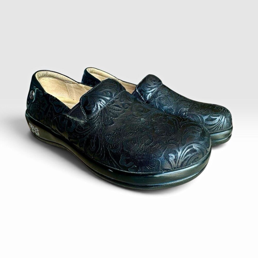 Alegria Keli KEL-431 Shoes Womens 38 8-8.5 Black Floral Leather Nursing Work